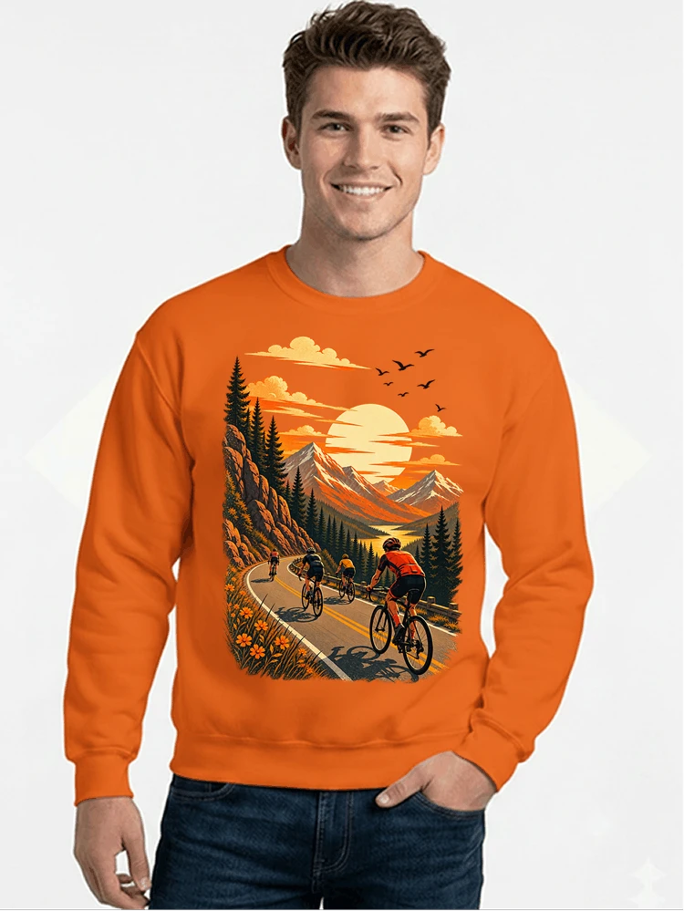 fahrrad tour berge t shirt gravelbike rennradgruppe geschenk sweatshirt mit rundhalsausschnitt orange