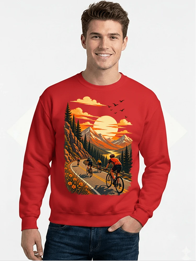 fahrrad tour berge t shirt gravelbike rennradgruppe geschenk sweatshirt mit rundhalsausschnitt red