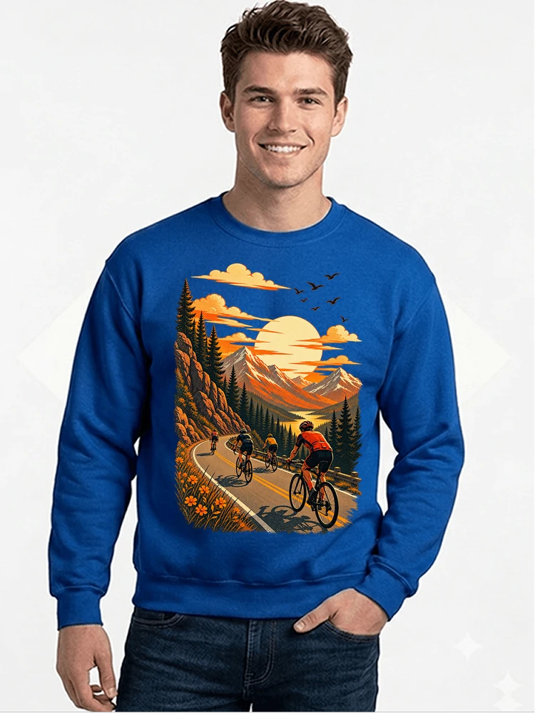 fahrrad tour berge t shirt gravelbike rennradgruppe geschenk sweatshirt mit rundhalsausschnitt royal blue