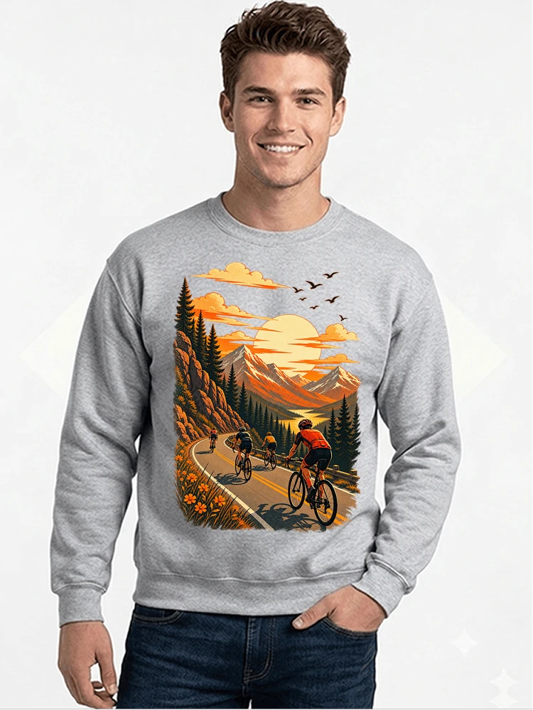 fahrrad tour berge t shirt gravelbike rennradgruppe geschenk sweatshirt mit rundhalsausschnitt sport grey