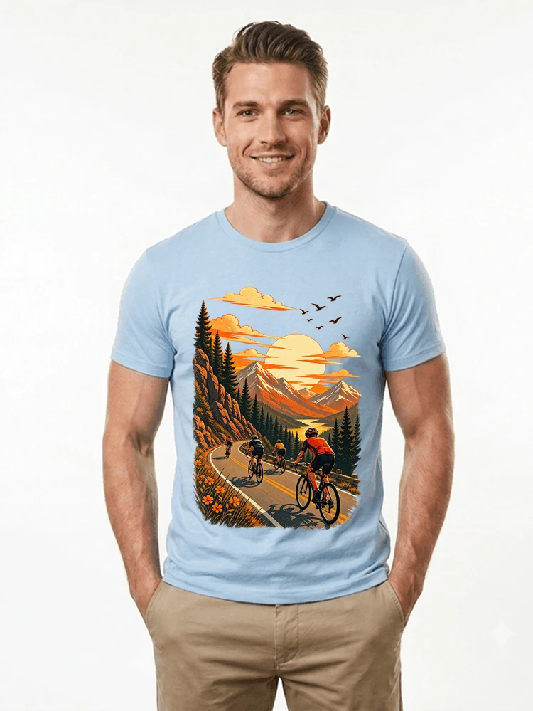 fahrrad tour berge t shirt gravelbike rennradgruppe geschenk t shirt light blue