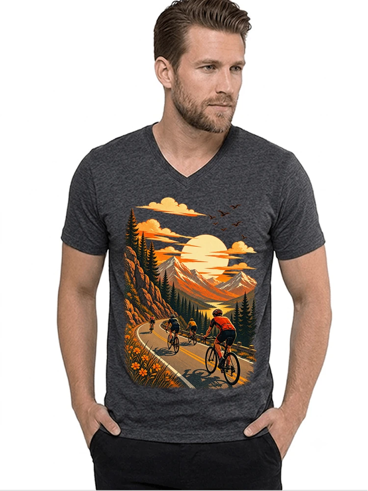 fahrrad tour berge t shirt gravelbike rennradgruppe geschenk t shirt mit v ausschnitt anthracite melange