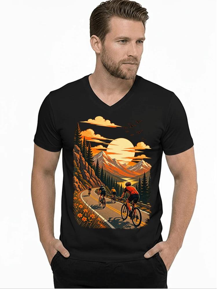 fahrrad tour berge t shirt gravelbike rennradgruppe geschenk t shirt mit v ausschnitt black