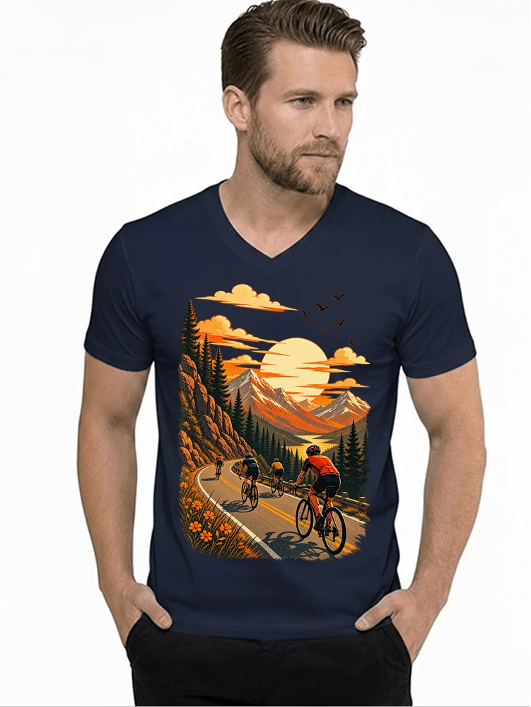 fahrrad tour berge t shirt gravelbike rennradgruppe geschenk t shirt mit v ausschnitt navy
