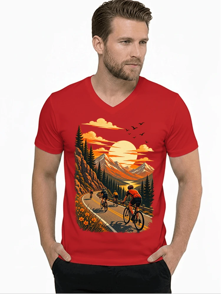 fahrrad tour berge t shirt gravelbike rennradgruppe geschenk t shirt mit v ausschnitt red
