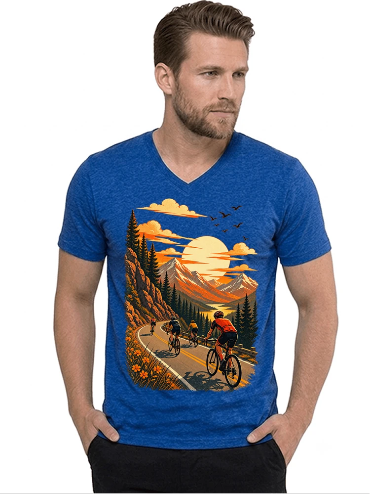 fahrrad tour berge t shirt gravelbike rennradgruppe geschenk t shirt mit v ausschnitt royal blue