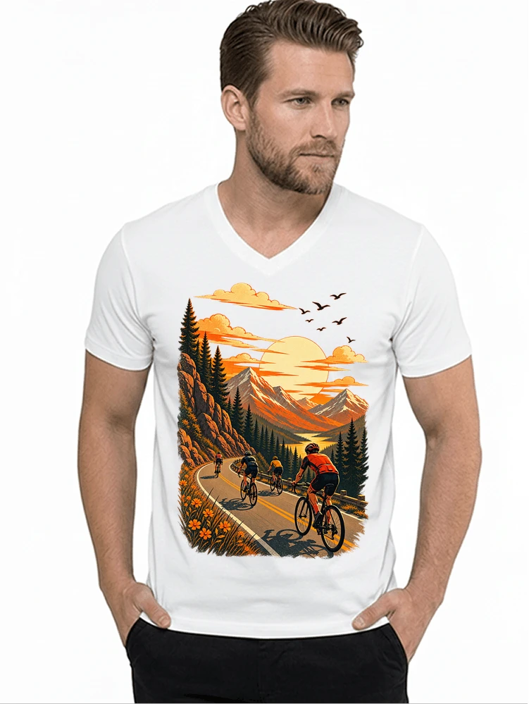 fahrrad tour berge t shirt gravelbike rennradgruppe geschenk t shirt mit v ausschnitt white