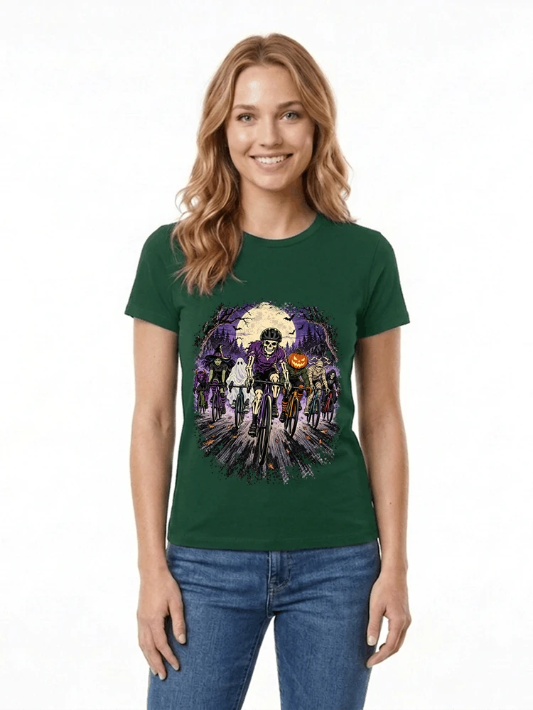 halloween fahrrad crew t shirt radsport motiv fr biker damen t shirt forest green