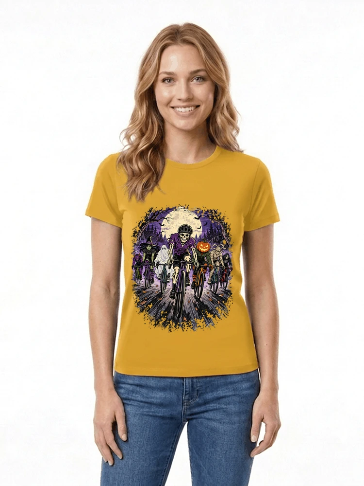 halloween fahrrad crew t shirt radsport motiv fr biker damen t shirt gold