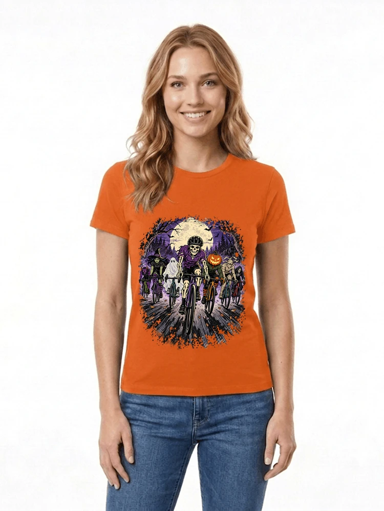 halloween fahrrad crew t shirt radsport motiv fr biker damen t shirt orange