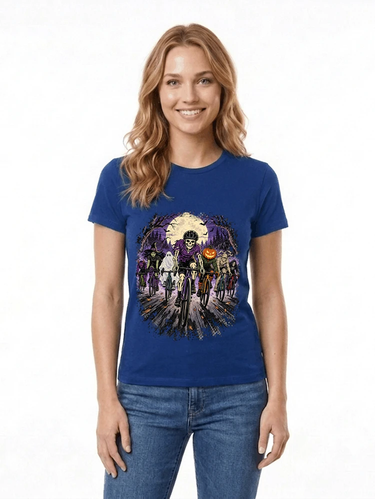 halloween fahrrad crew t shirt radsport motiv fr biker damen t shirt royal blue