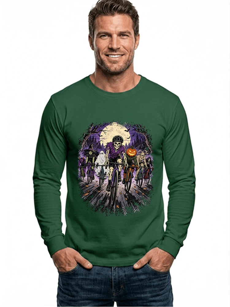 halloween fahrrad crew t shirt radsport motiv fr biker langarmshirt forest green