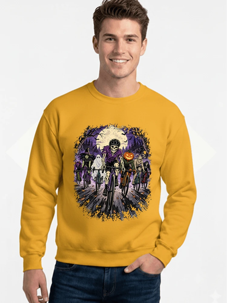 halloween fahrrad crew t shirt radsport motiv fr biker sweatshirt mit rundhalsausschnitt gold