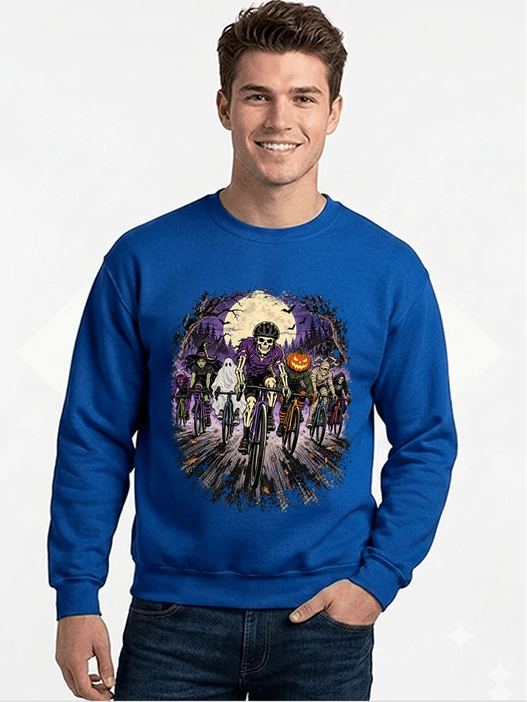halloween fahrrad crew t shirt radsport motiv fr biker sweatshirt mit rundhalsausschnitt royal blue