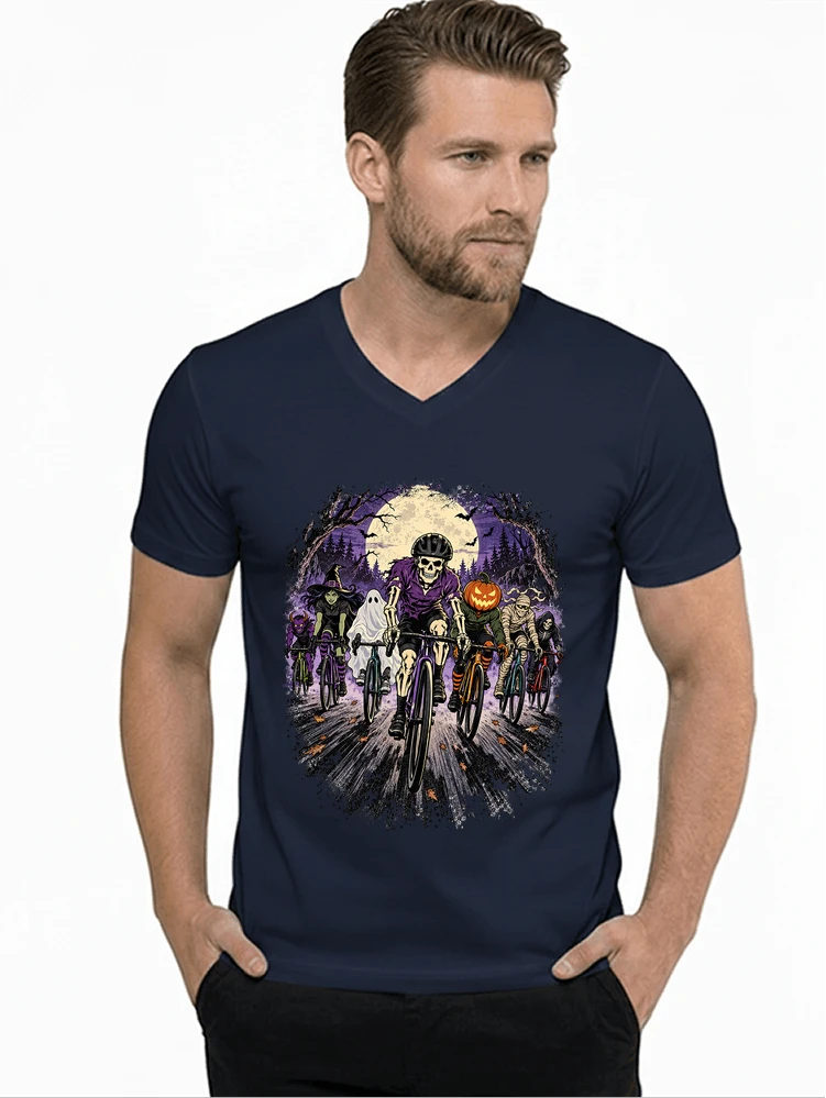 halloween fahrrad crew t shirt radsport motiv fr biker t shirt mit v ausschnitt navy