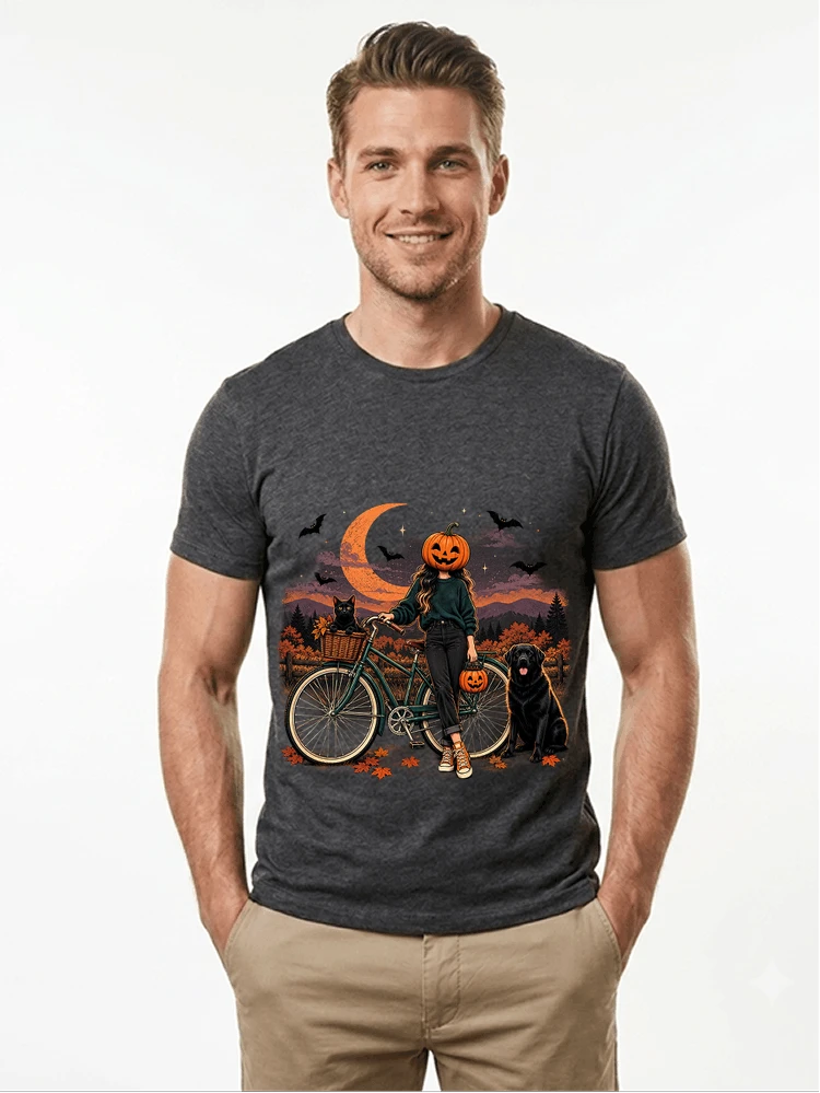 Halloween Kürbis Frau T-Shirt – Spooky Katzen & Hunde Motiv