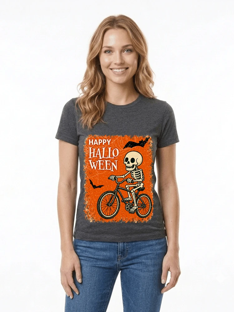 halloween skelett fahrrad t shirt lustiges radfahrer spuk shirt damen t shirt anthracite melange