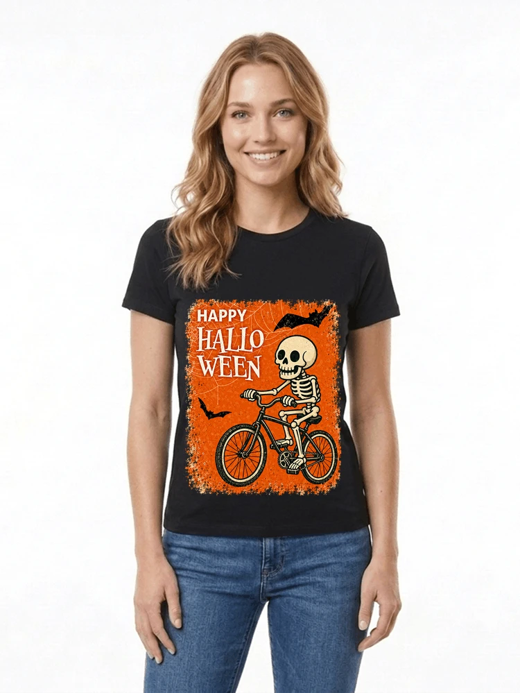 halloween skelett fahrrad t shirt lustiges radfahrer spuk shirt damen t shirt black