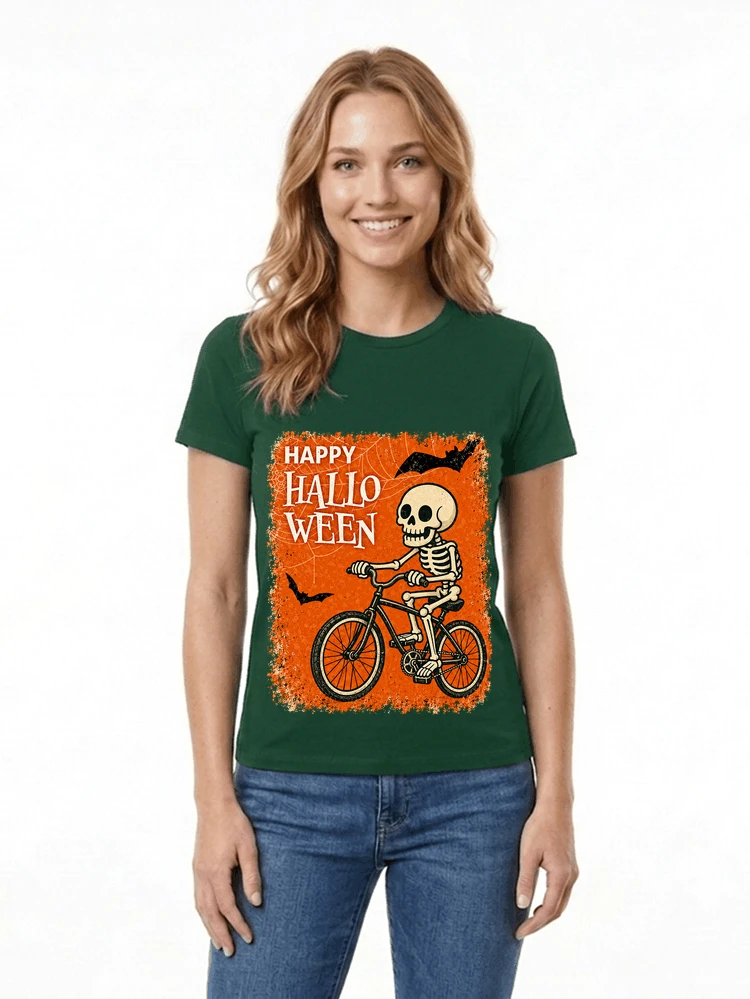 halloween skelett fahrrad t shirt lustiges radfahrer spuk shirt damen t shirt forest green