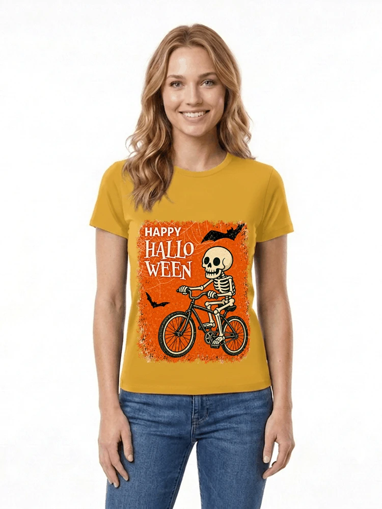 halloween skelett fahrrad t shirt lustiges radfahrer spuk shirt damen t shirt gold