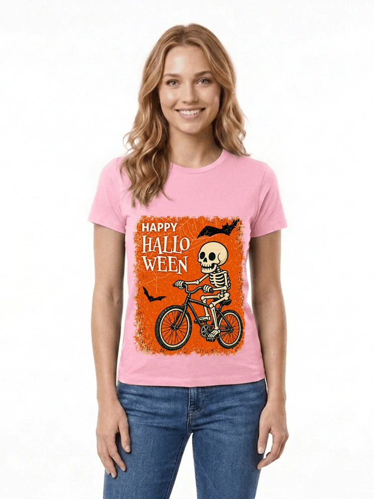 halloween skelett fahrrad t shirt lustiges radfahrer spuk shirt damen t shirt light pink