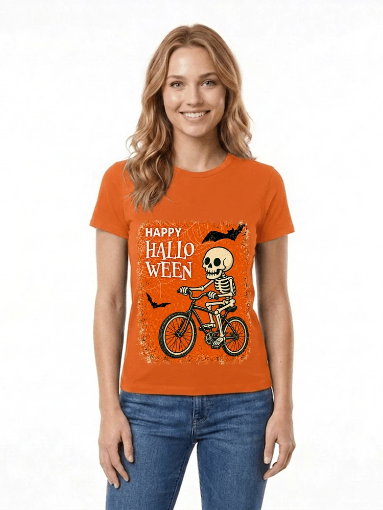 halloween skelett fahrrad t shirt lustiges radfahrer spuk shirt damen t shirt orange
