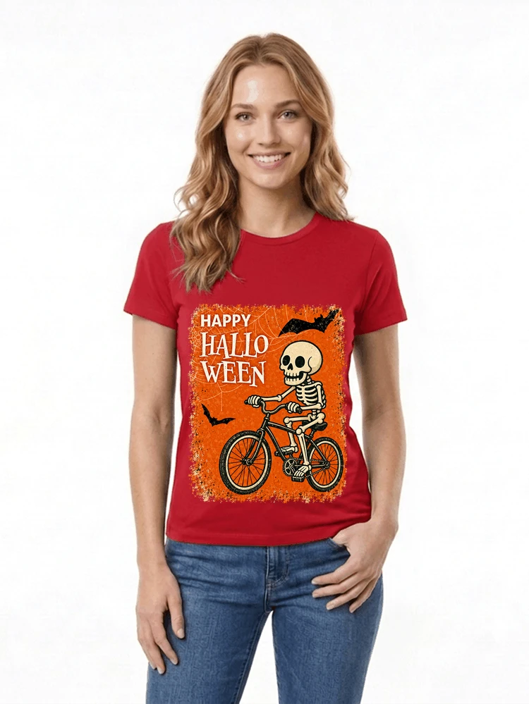 halloween skelett fahrrad t shirt lustiges radfahrer spuk shirt damen t shirt red