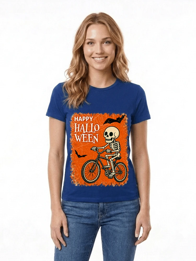 halloween skelett fahrrad t shirt lustiges radfahrer spuk shirt damen t shirt royal blue