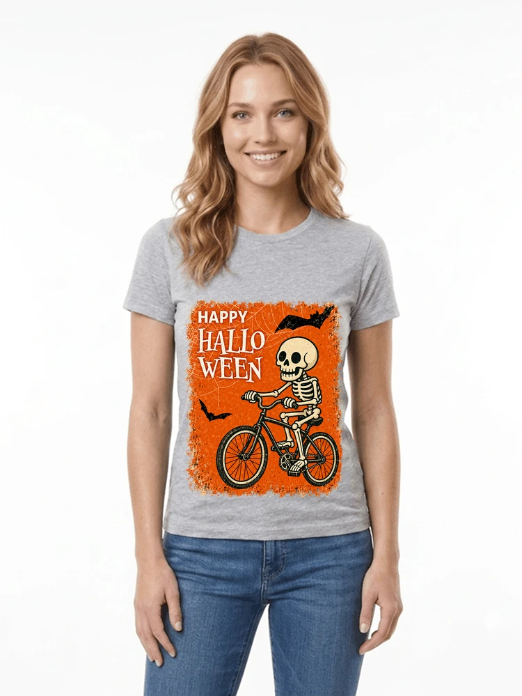 halloween skelett fahrrad t shirt lustiges radfahrer spuk shirt damen t shirt sport grey