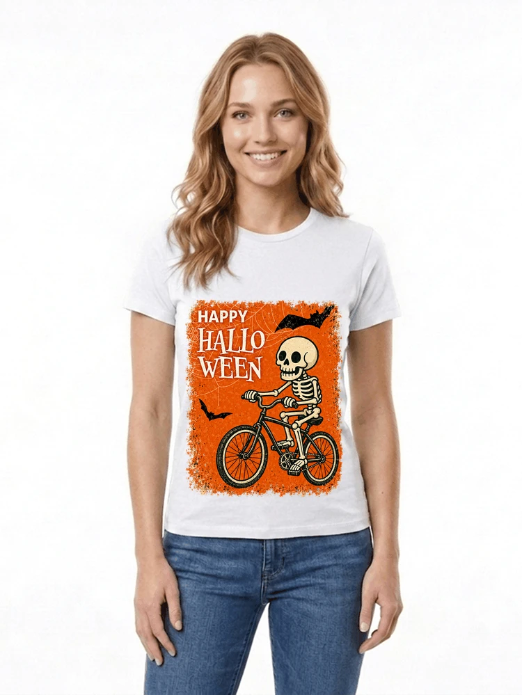 halloween skelett fahrrad t shirt lustiges radfahrer spuk shirt damen t shirt white