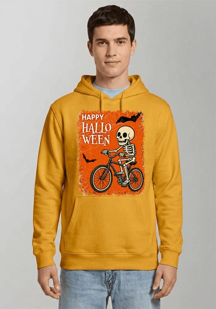 halloween skelett fahrrad t shirt lustiges radfahrer spuk shirt kapuzenpullover gold