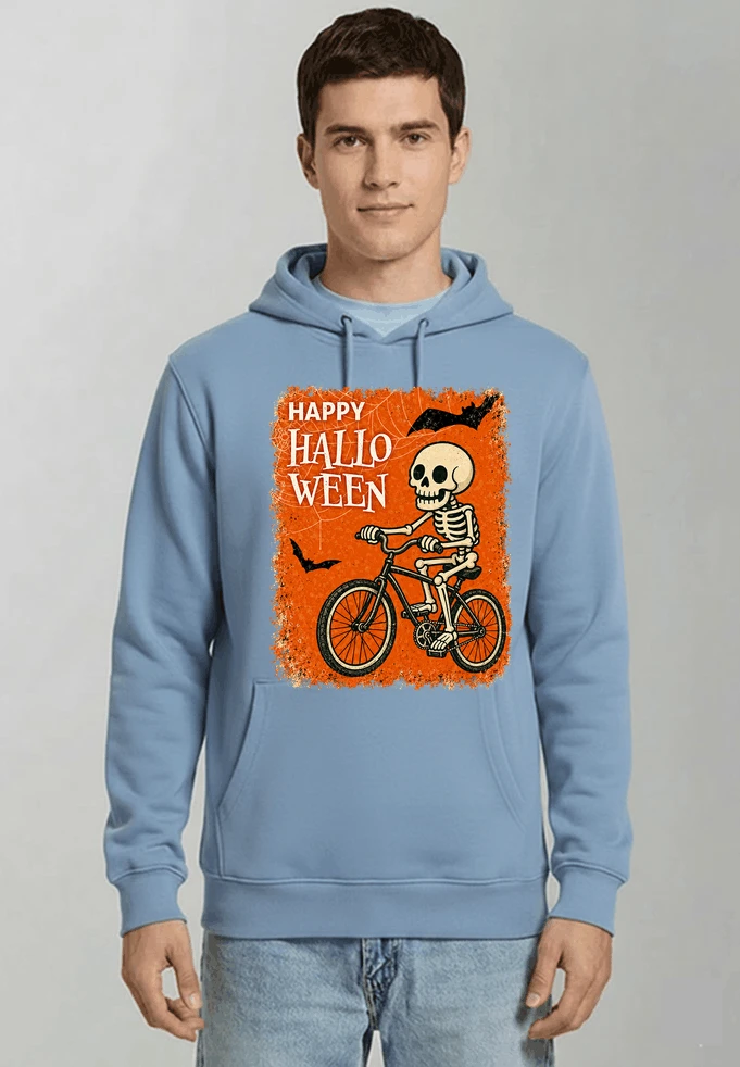 halloween skelett fahrrad t shirt lustiges radfahrer spuk shirt kapuzenpullover light blue