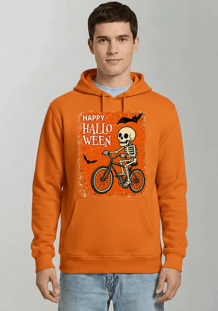 halloween skelett fahrrad t shirt lustiges radfahrer spuk shirt kapuzenpullover orange