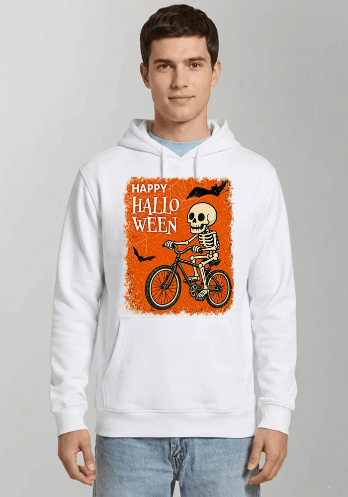 halloween skelett fahrrad t shirt lustiges radfahrer spuk shirt kapuzenpullover white