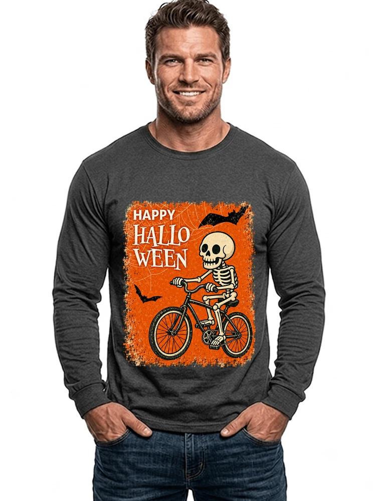 halloween skelett fahrrad t shirt lustiges radfahrer spuk shirt langarmshirt anthracite melange