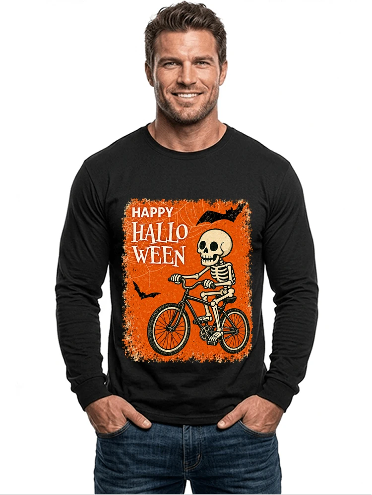 halloween skelett fahrrad t shirt lustiges radfahrer spuk shirt langarmshirt black