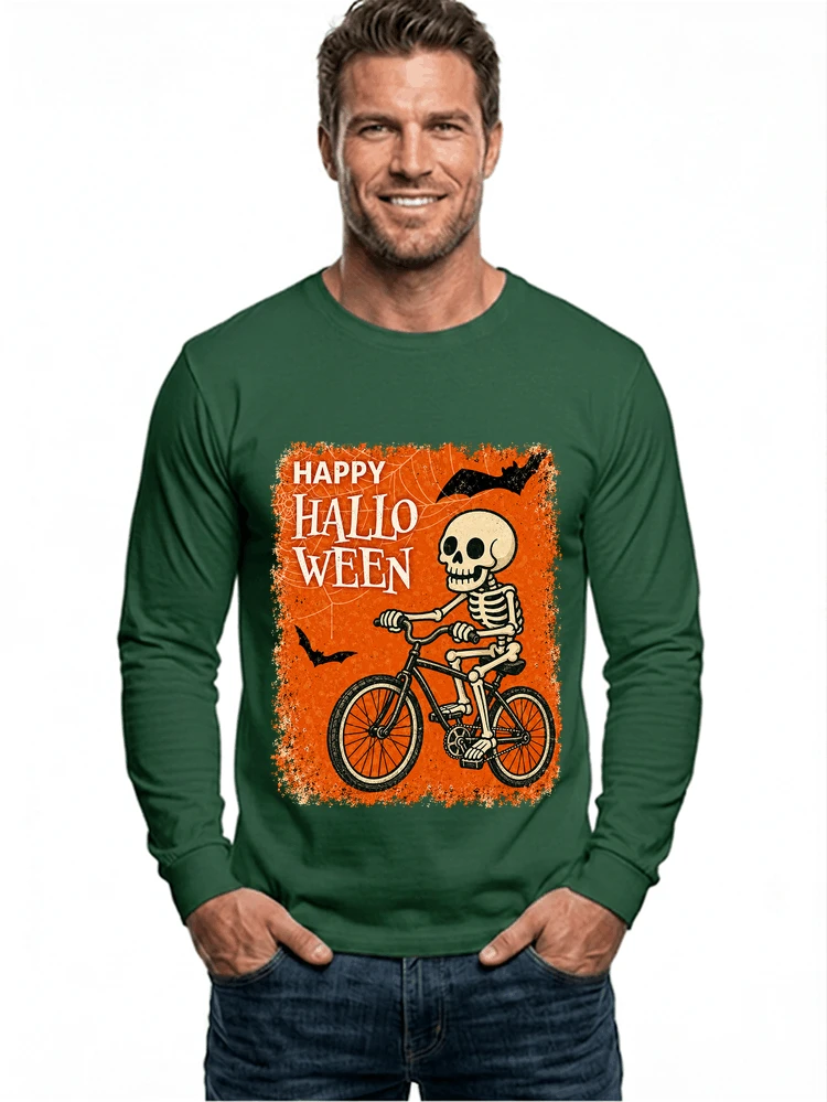 halloween skelett fahrrad t shirt lustiges radfahrer spuk shirt langarmshirt forest green