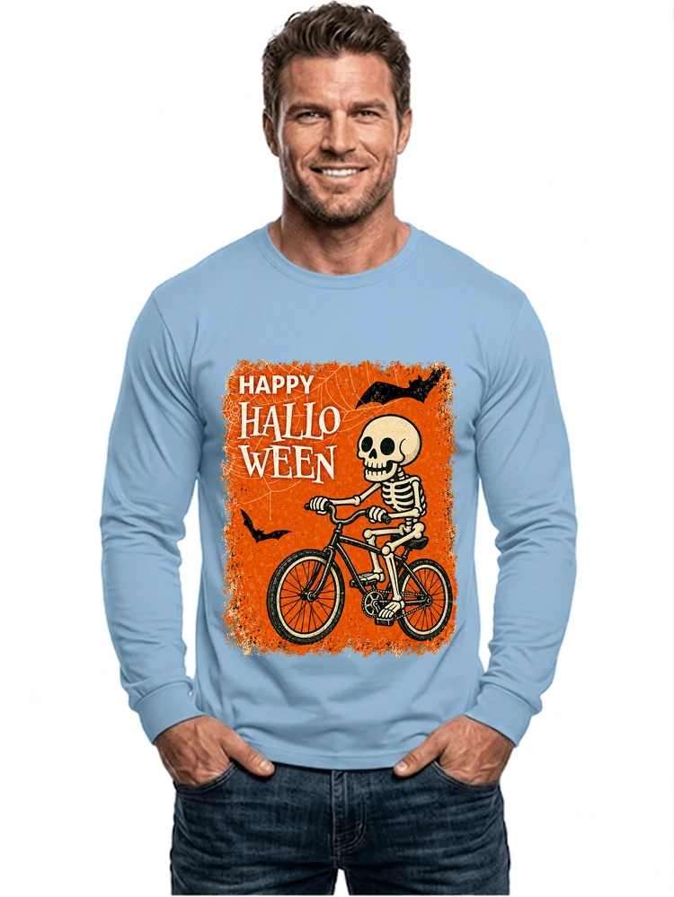 halloween skelett fahrrad t shirt lustiges radfahrer spuk shirt langarmshirt light blue