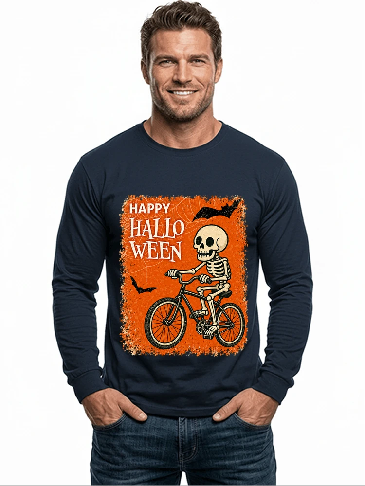 halloween skelett fahrrad t shirt lustiges radfahrer spuk shirt langarmshirt navy