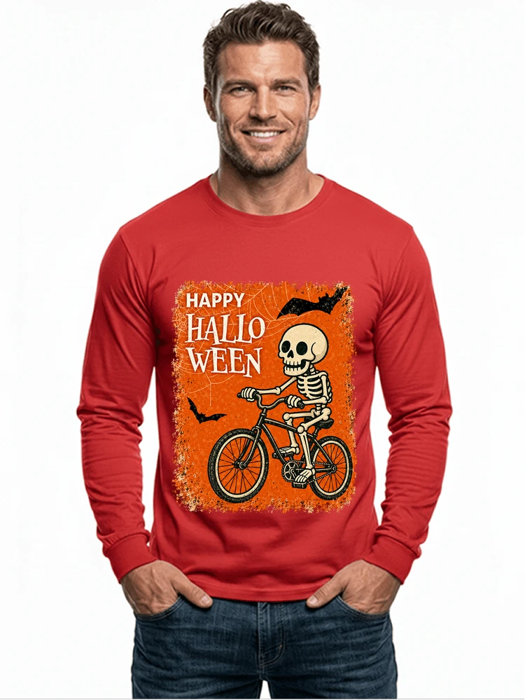 halloween skelett fahrrad t shirt lustiges radfahrer spuk shirt langarmshirt red