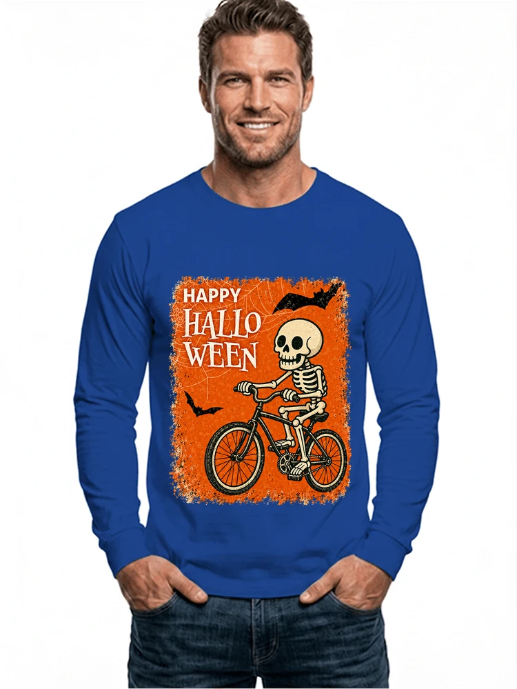 halloween skelett fahrrad t shirt lustiges radfahrer spuk shirt langarmshirt royal blue