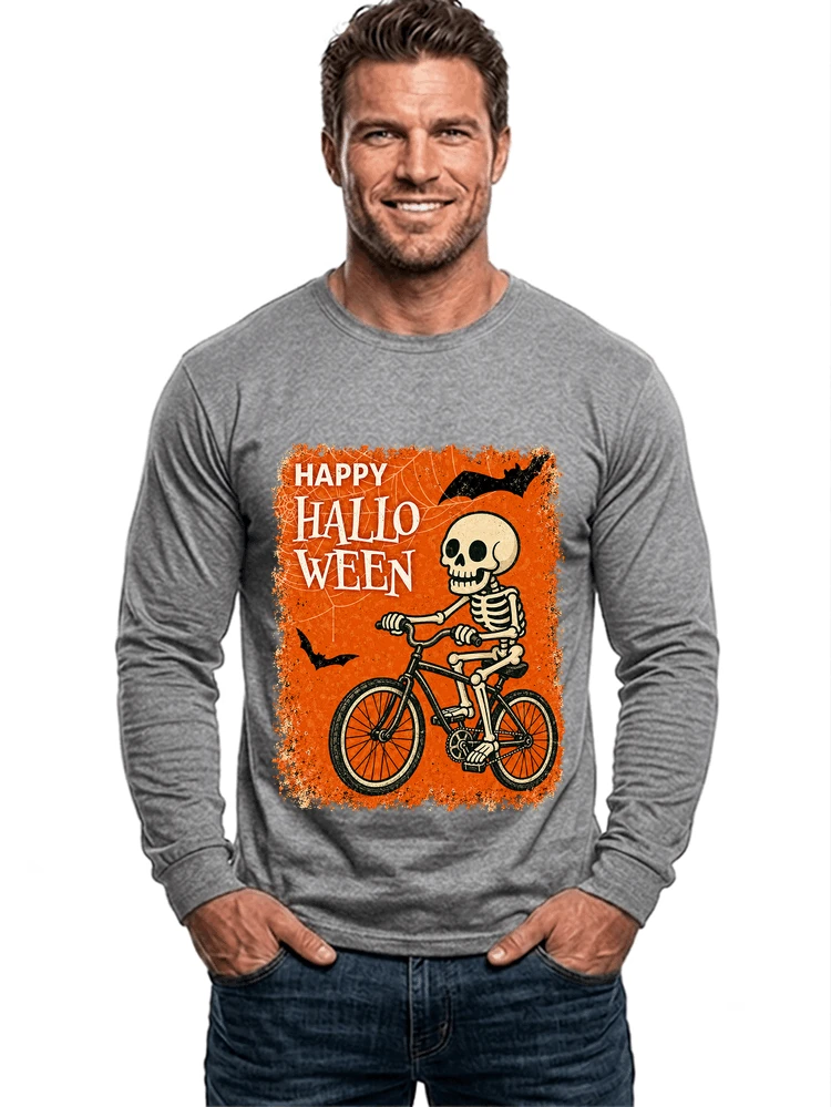 halloween skelett fahrrad t shirt lustiges radfahrer spuk shirt langarmshirt sport grey