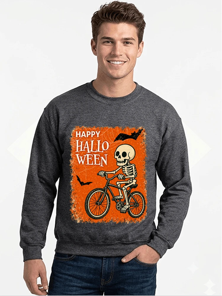halloween skelett fahrrad t shirt lustiges radfahrer spuk shirt sweatshirt mit rundhalsausschnitt anthracite melange