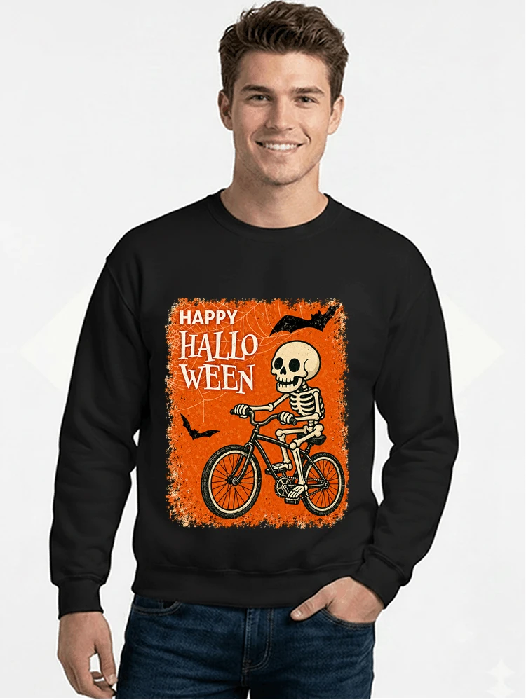 halloween skelett fahrrad t shirt lustiges radfahrer spuk shirt sweatshirt mit rundhalsausschnitt black