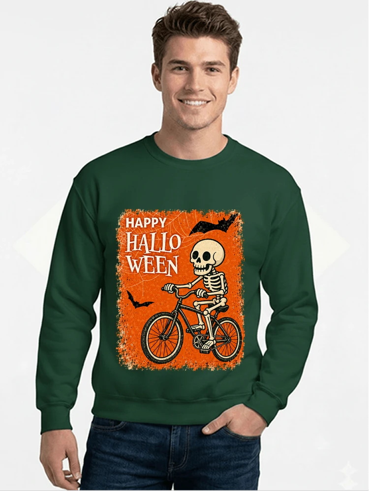halloween skelett fahrrad t shirt lustiges radfahrer spuk shirt sweatshirt mit rundhalsausschnitt forest green