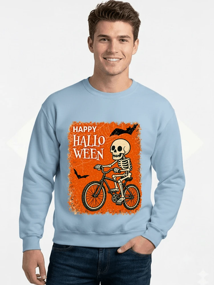 halloween skelett fahrrad t shirt lustiges radfahrer spuk shirt sweatshirt mit rundhalsausschnitt light blue