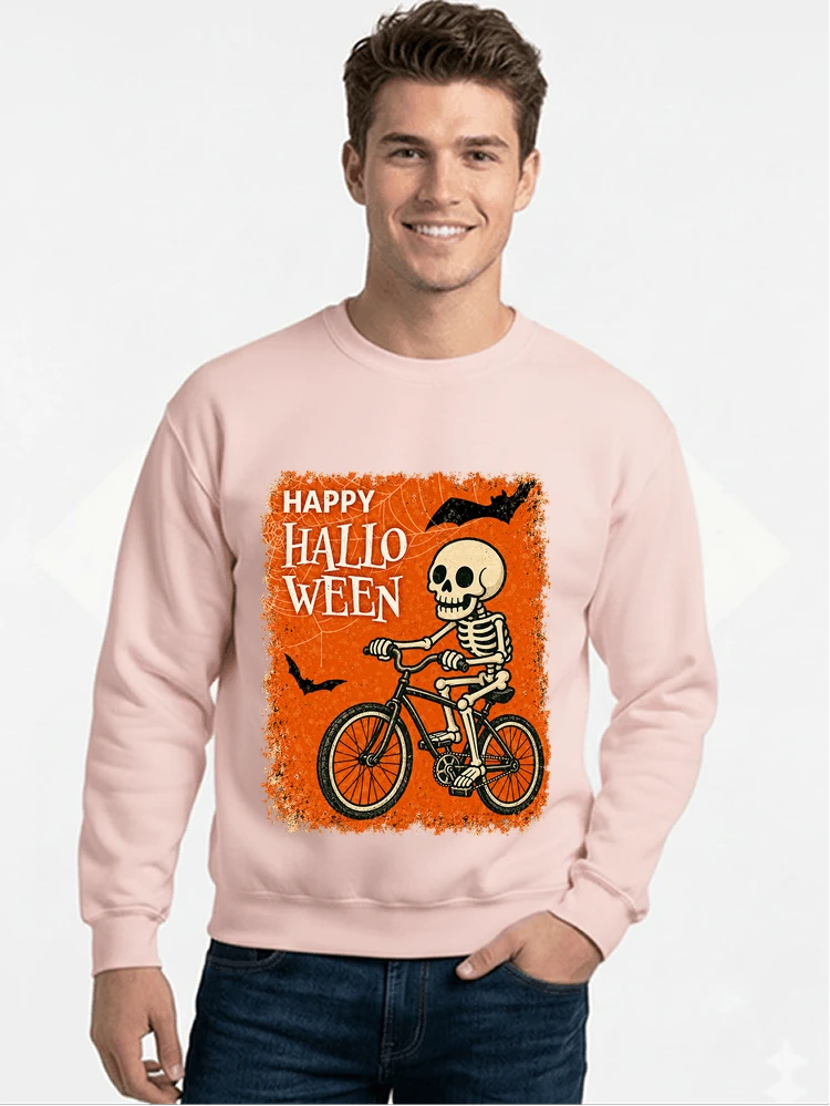 halloween skelett fahrrad t shirt lustiges radfahrer spuk shirt sweatshirt mit rundhalsausschnitt light pink