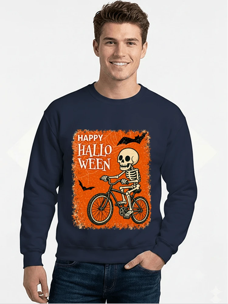 halloween skelett fahrrad t shirt lustiges radfahrer spuk shirt sweatshirt mit rundhalsausschnitt navy