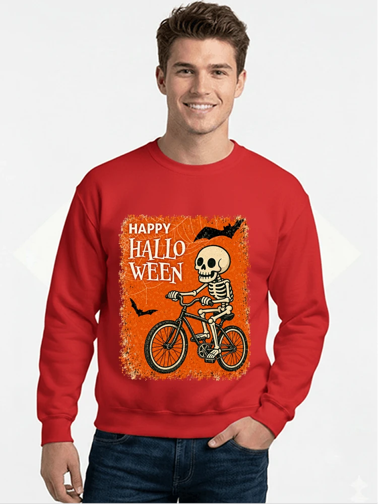 halloween skelett fahrrad t shirt lustiges radfahrer spuk shirt sweatshirt mit rundhalsausschnitt red