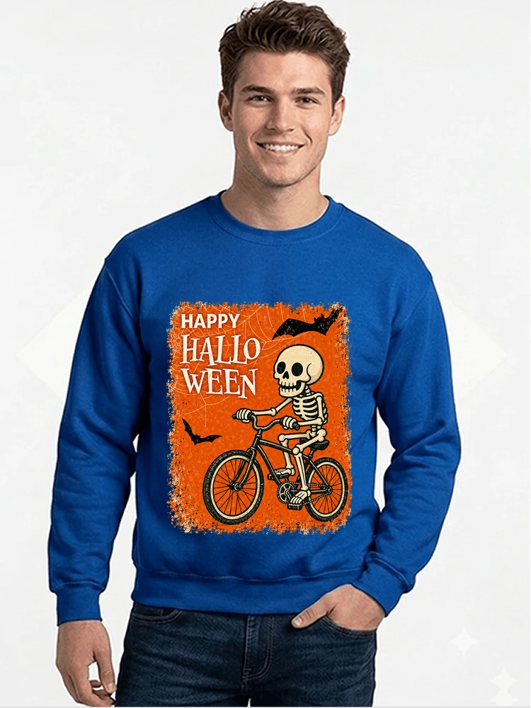 halloween skelett fahrrad t shirt lustiges radfahrer spuk shirt sweatshirt mit rundhalsausschnitt royal blue